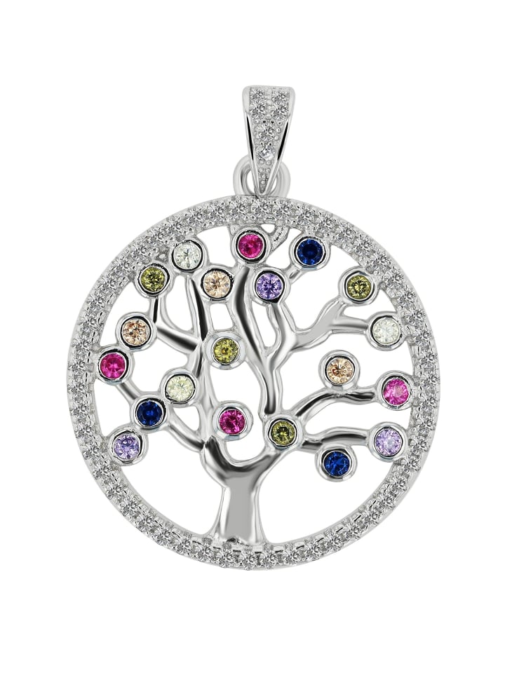 Damen Anhänger Lebensbaum aus 925 Silber mit Zirkonia in silber