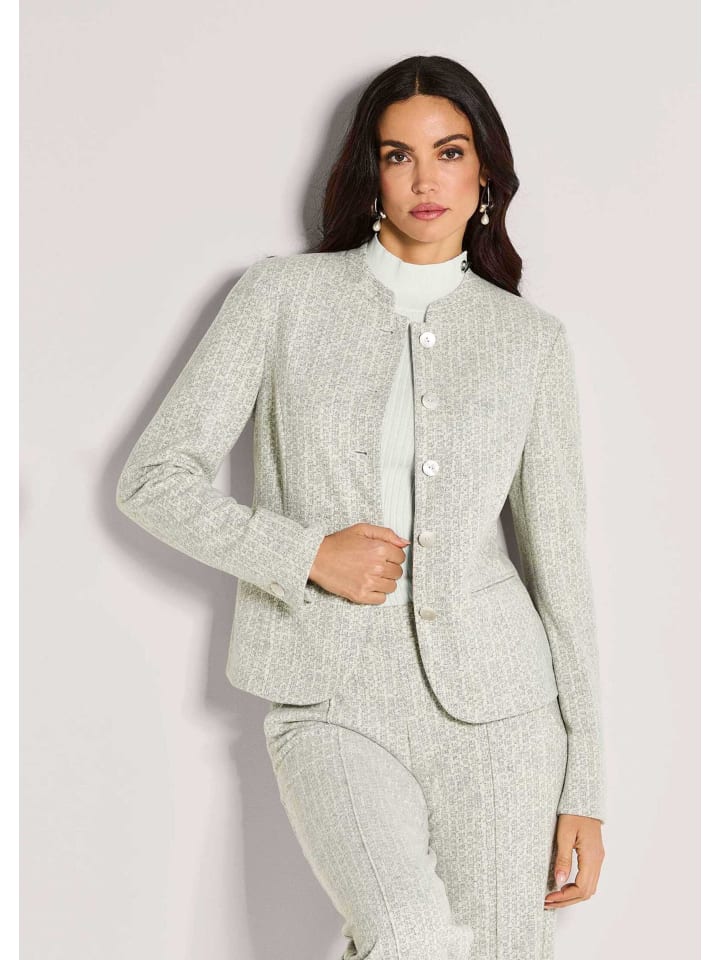 Eleganter Businessblazer mit Stehkragen in steingrau / wollweiß