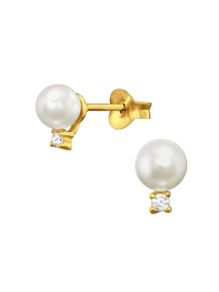 Ohrringe - Ohrstecker PERLE auf ZIRKONIA in Gold aus 925 Silber