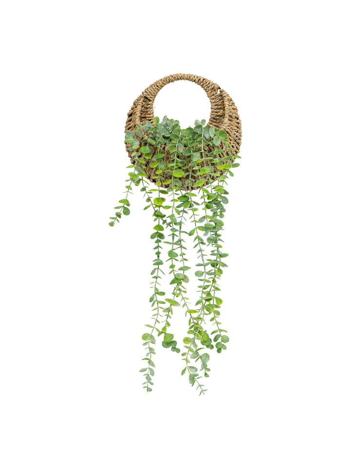 Künstlicher Eukalyptus in einem geflochtenen Topf in Grün, 70 cm