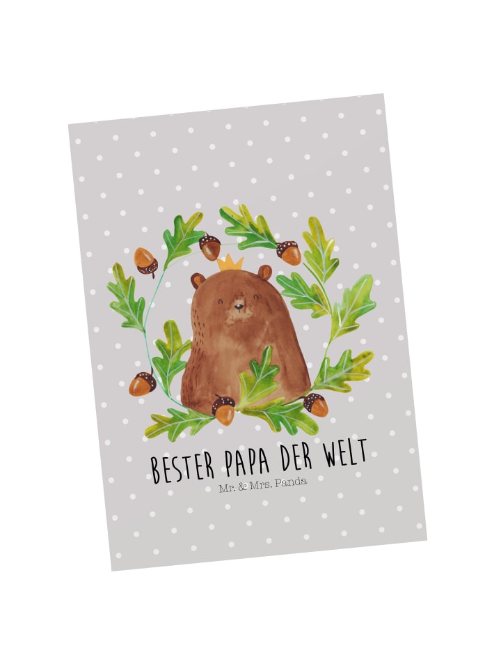 Grußkarte Bär König mit Spruch in Grau Pastell