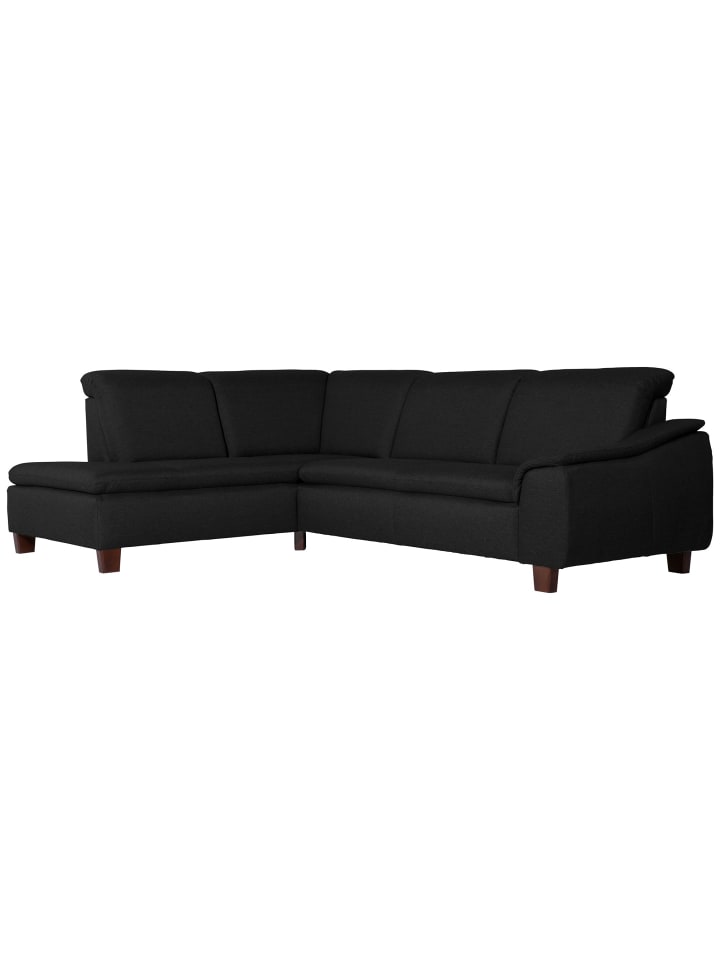 ECKSOFA mit Ottomane links Kaylil Flachgewebe schwarz