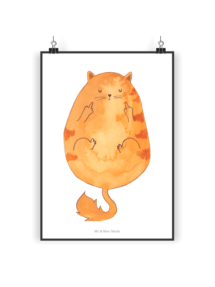 Poster Katze Mittelfinger ohne Spruch in Weiß
