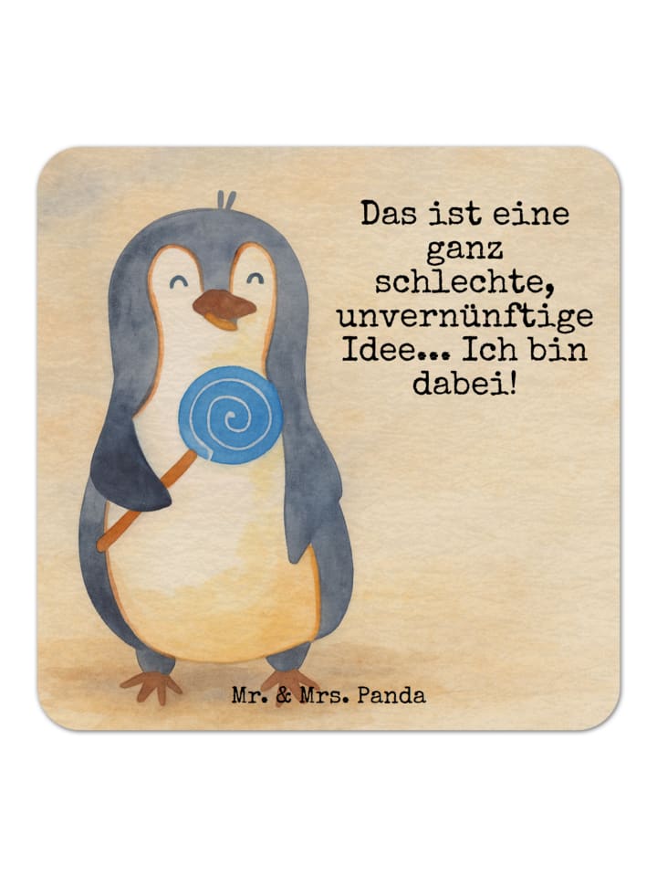 Untersetzer Pinguin Lolli Design mit Spruch in Weiß
