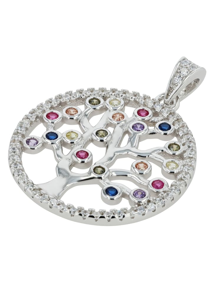 Damen Anhänger – Lebensbaumanhänger aus 925 Silber mit Zirkonia in silber