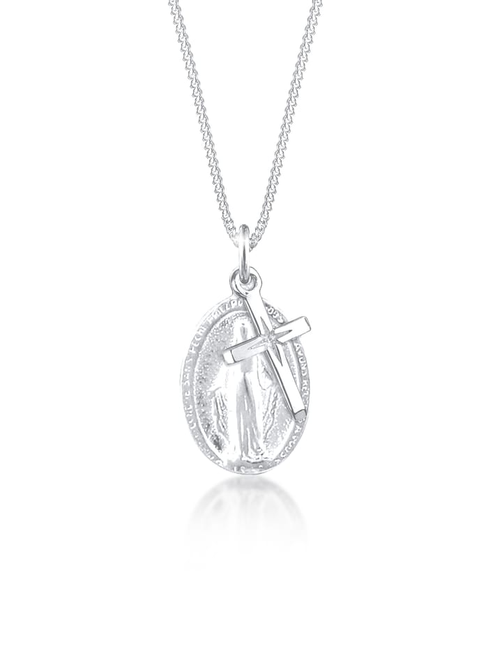 Halskette 925 Sterling Silber Kreuz, Marienbild in Silber