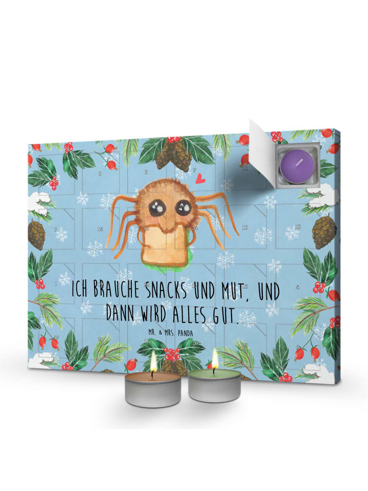 Adventskalender Spinne Agathe Sandwich mit Spruch in Eisblau
