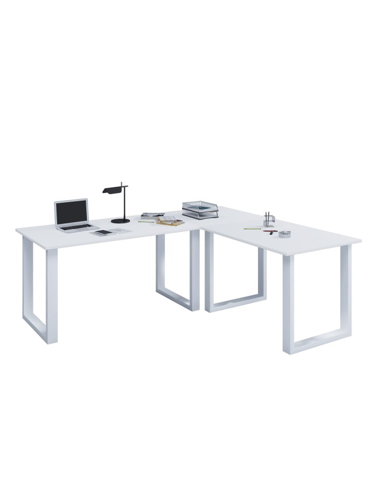 U Schreibtisch Eckschreibtisch L Form 160x160x80 in Weiß / Weiß