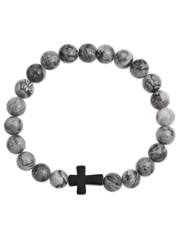 Unisex Armband – Kugelarmband aus Edelstahl mit Perle 18 cm in grau