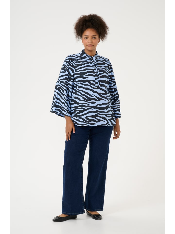 Bluse kurzarm KColena Regular fit in Blue / Black graphic