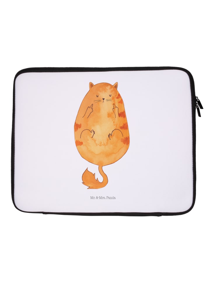 Notebook Tasche Katze Mittelfinger ohne Spruch in Weiß