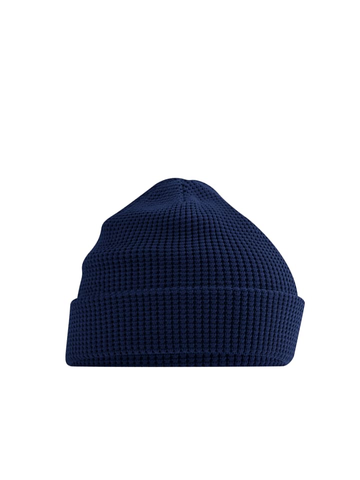 Unisex Beanie Baumwolle Waffelstrick Wintermütze in Dunkel-Blau