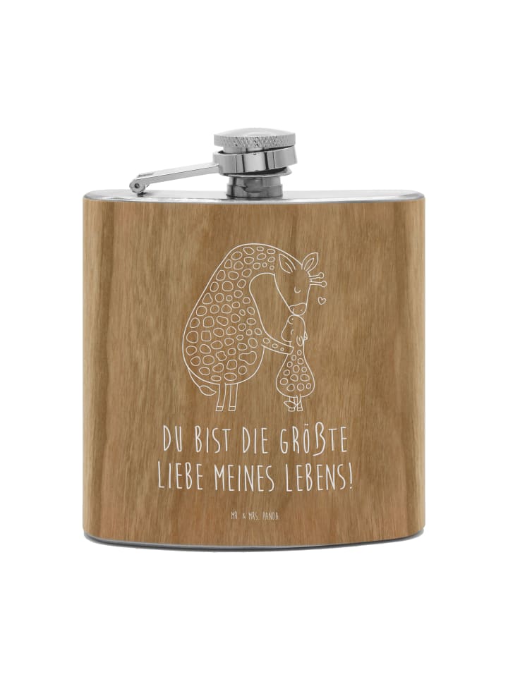Flachmann Edelstahl Giraffe Kind mit Spruch in Braun