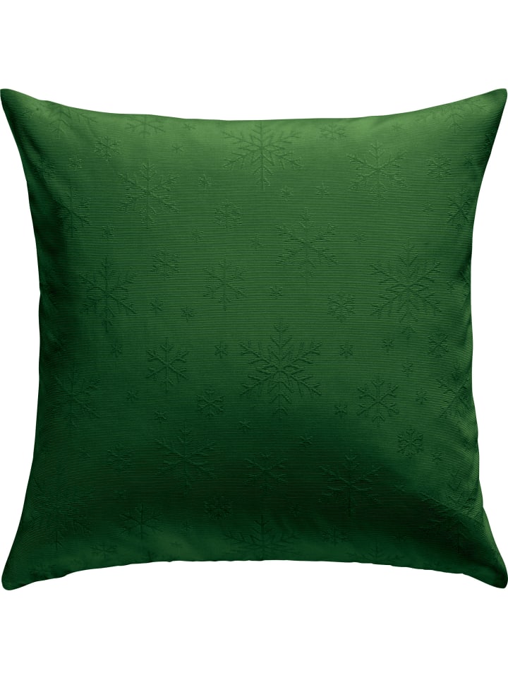 Jacquard, Baumwollmischung Kissenhülle Snowflake in dunkelgrün