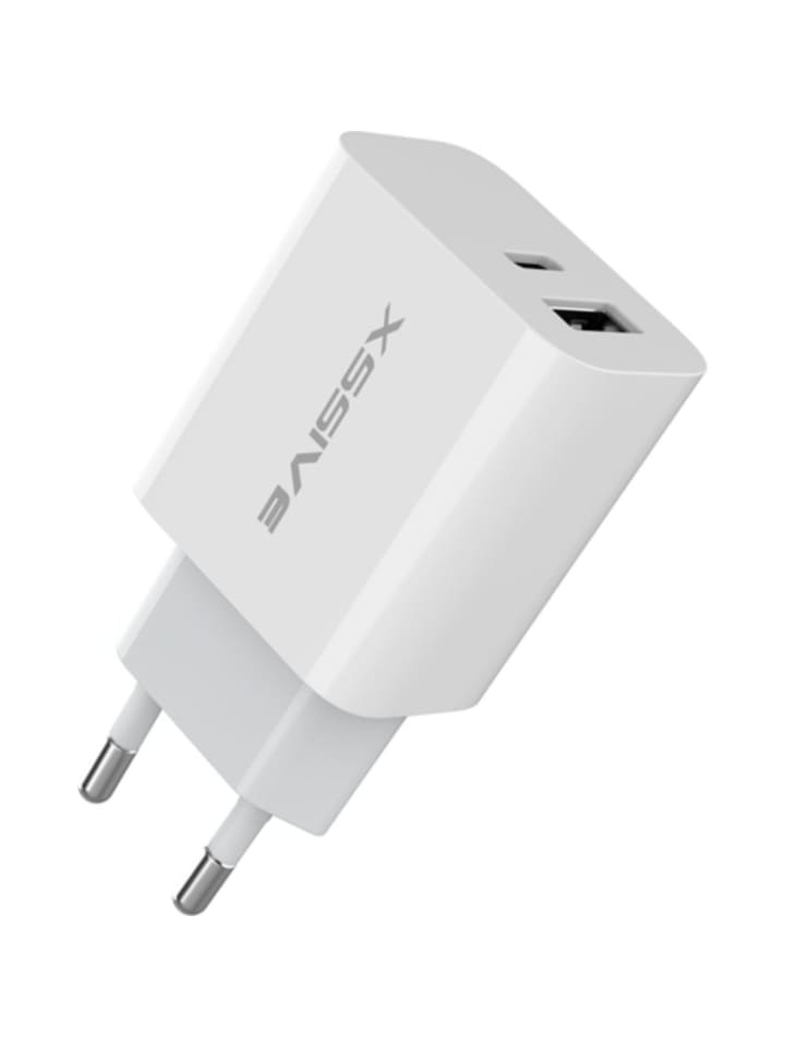 Dual Port Wandladegerät PD20W/QC18W, Schnelladung 3A USB-A & USB-C in Weiß