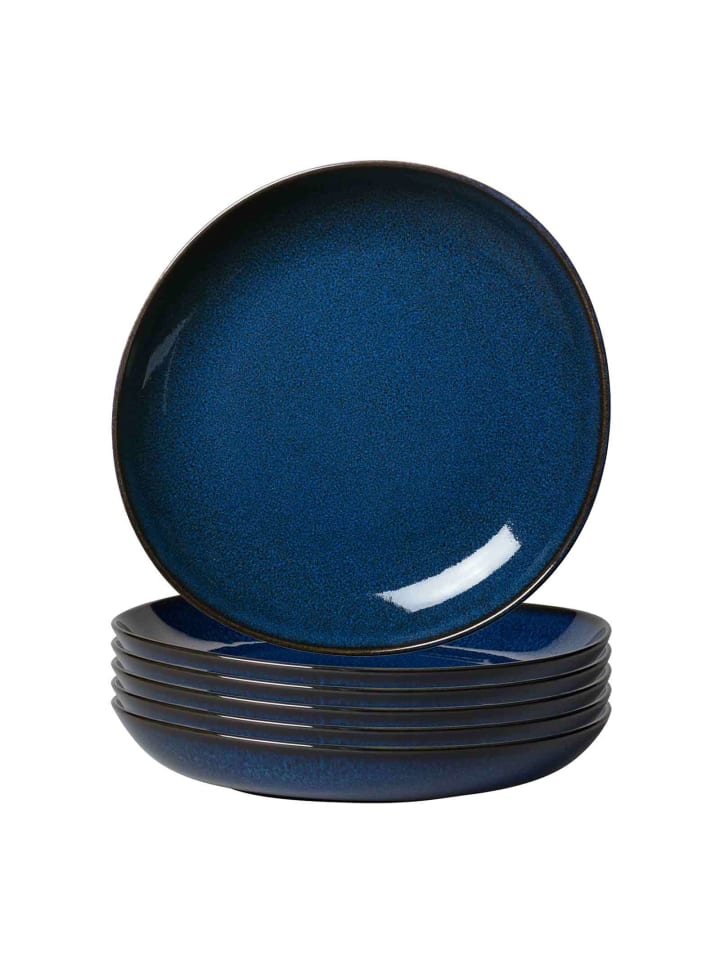 6er Set Schalen flach Lave in ø 27 cm in Bleu