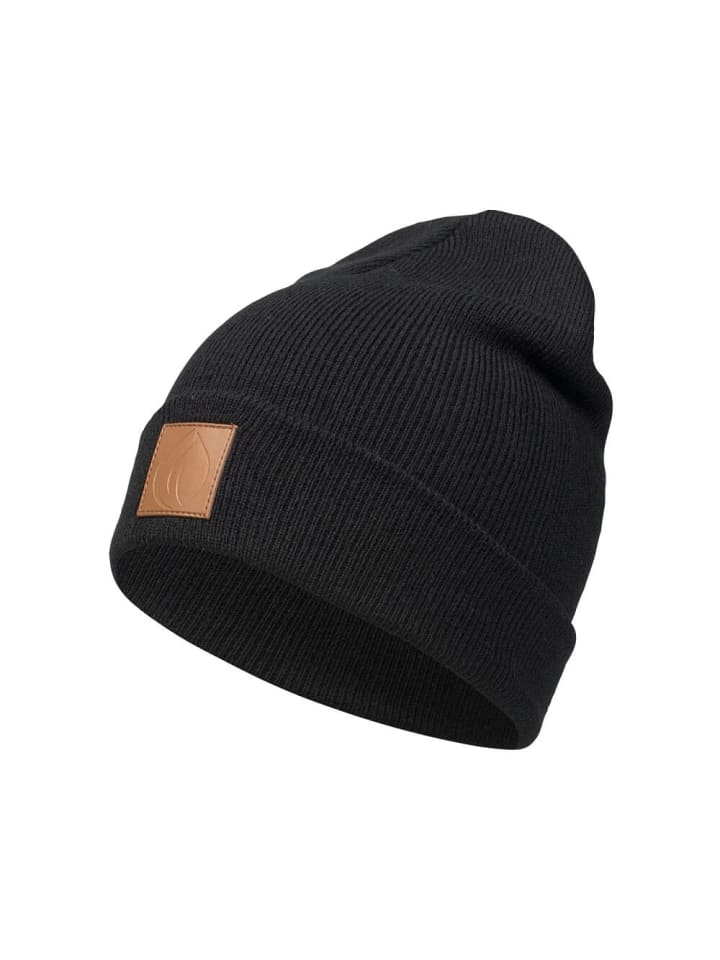 Winter Mütze Beanie Braun Label in Schwarz
