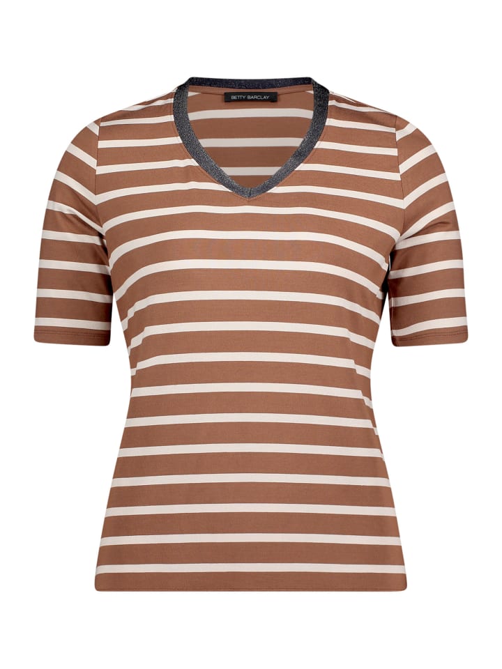 Ringelshirt mit V-Ausschnitt in Brown/Nature