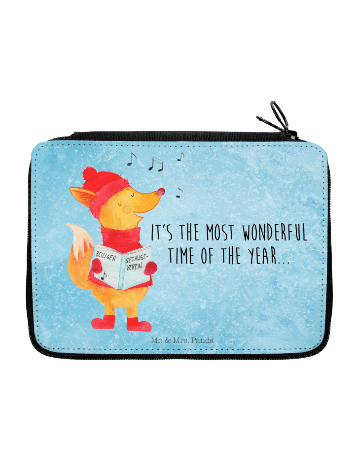 Etui Fuchs Sänger mit Spruch in Eisblau