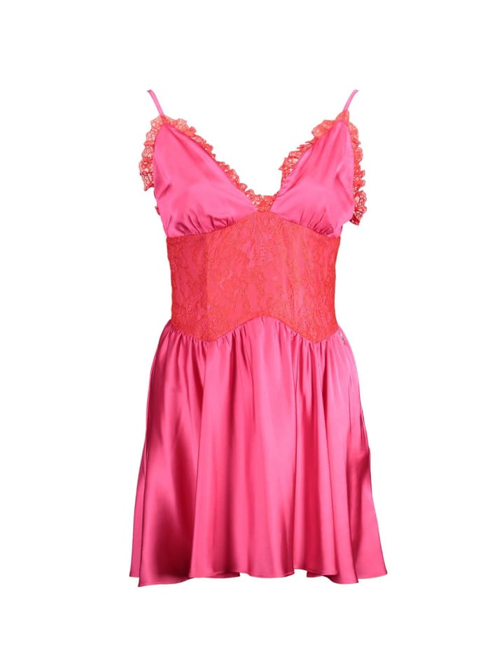 Pink Baumwolle Damen Kleid mit Spitze Detail