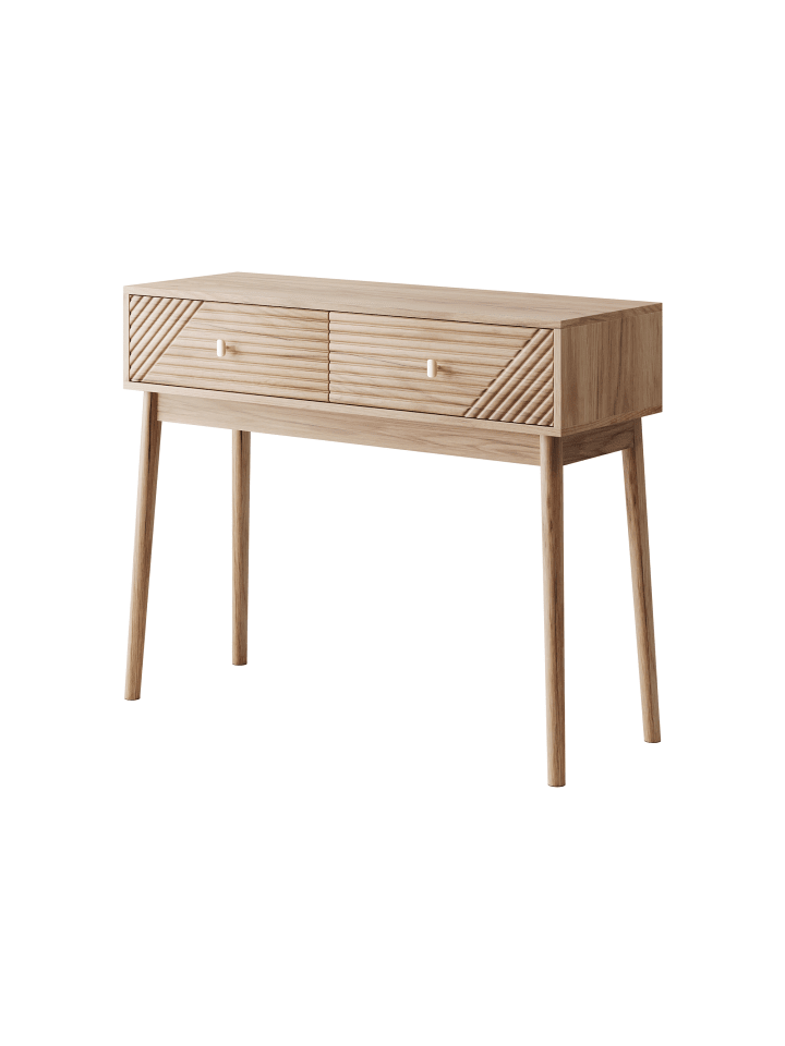 Schreibtisch in Beige mit 2 Wellenschubladen und offenen Fächern