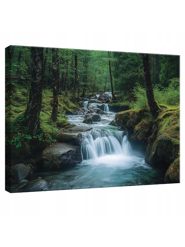 Leinwandbild Wasserfall in Grün
