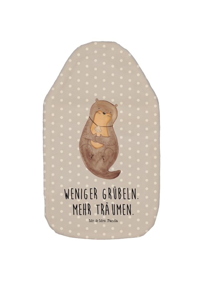 Wärmflasche Otter Muschel mit Spruch in Grau Pastell