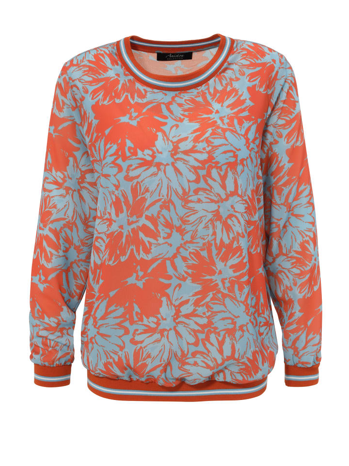 Shirtbluse in orange-hellblau-weiß