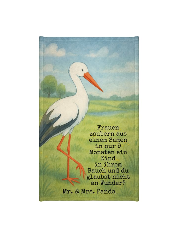 Handtuch Storch Design mit Spruch in Weiß