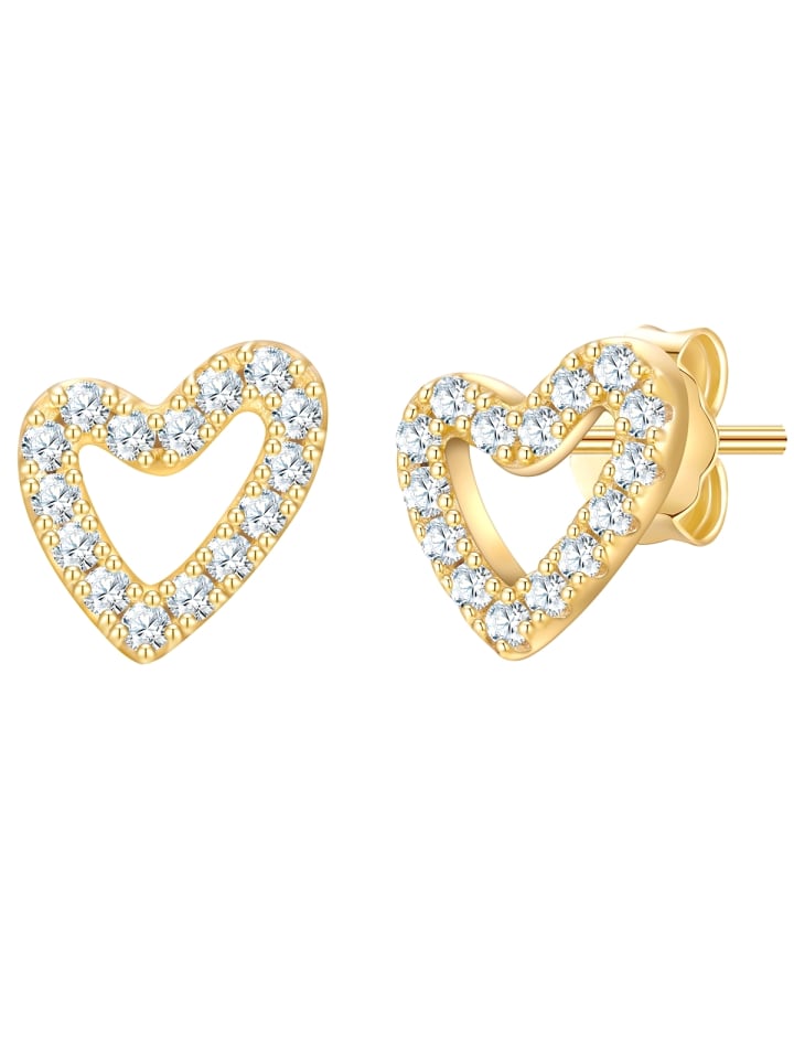 Ohrstecker Herz aus Sterling Silber mit Zirkonia in gelbgold
