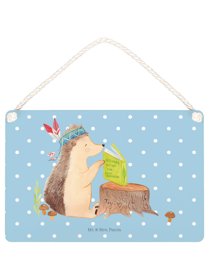 Deko Schild Igel Federschmuck ohne Spruch in Blau Pastell