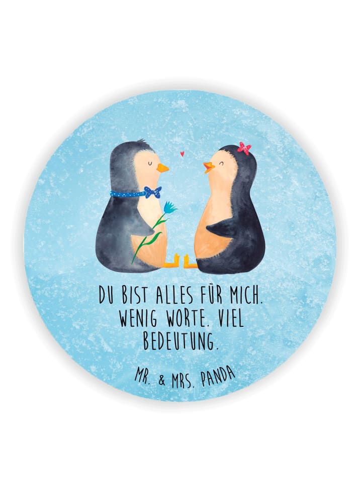 Magnet Pinguin Pärchen mit Spruch in Eisblau
