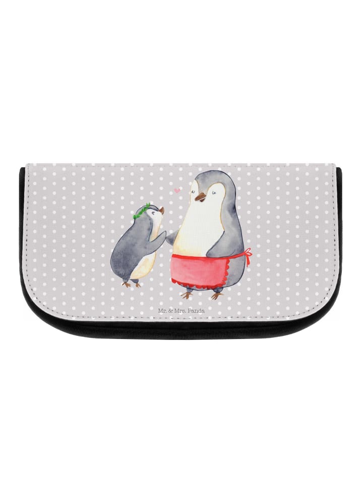 Kosmetiktasche Pinguin mit Kind ohne Spruch in Grau Pastell