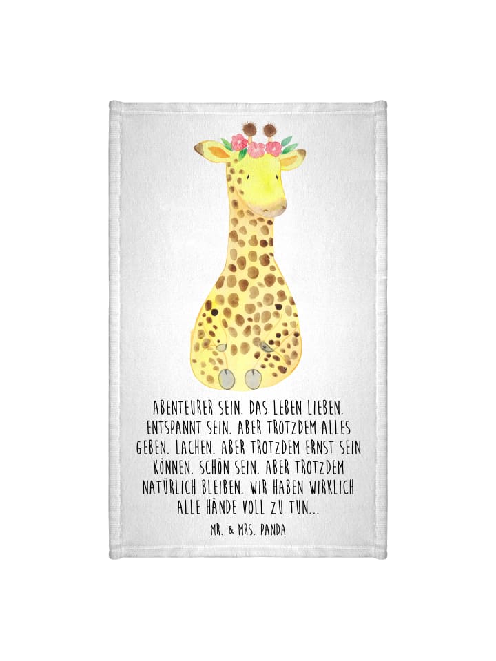 Handtuch Giraffe Blumenkranz mit Spruch in Weiß