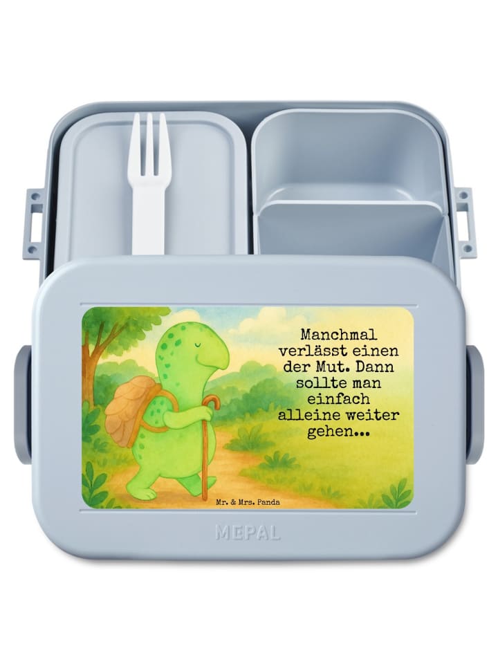 Bentobox Schildkröte Wanderer Design mit Spruch in Blau Pastell