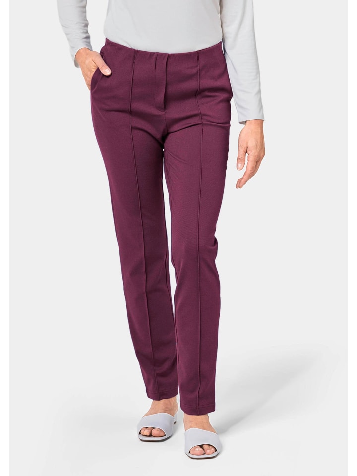 Kurzgröße: Moderne Hose LOUISA mit streckenden Biesen in aubergine