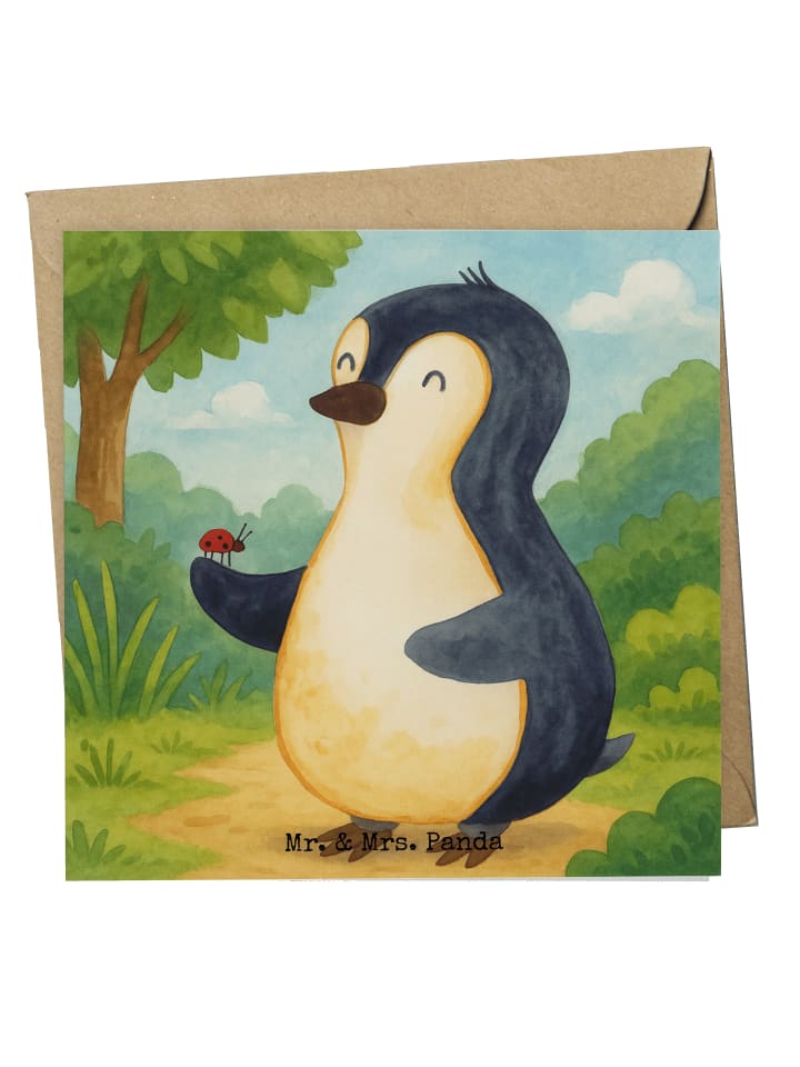 Faltkarte Pinguin Marienkäfer Design ohne Spruch in Weiß