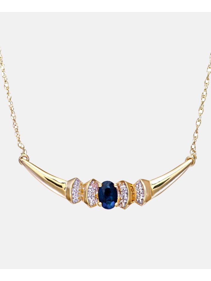 Halskette aus 375 Gelbgold mit Diamant mit Saphir