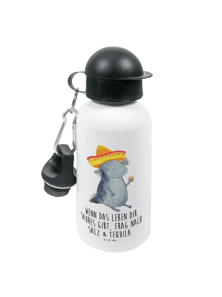 Wasserflasche Axolotl Tequila mit Spruch in Weiß