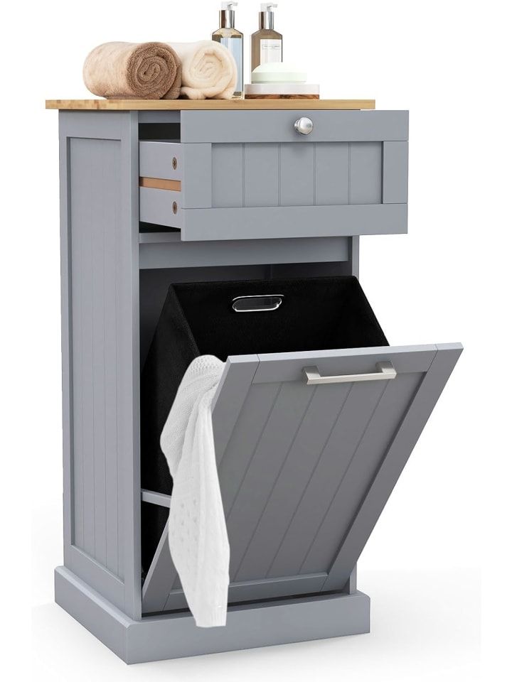 Wäscheschrank mit Wäschekorb 40 x 37 x 82 cm in Grau