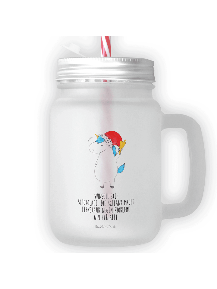 Trinkbecher Einhorn Weihnachtsmann mit Spruch in Transparent