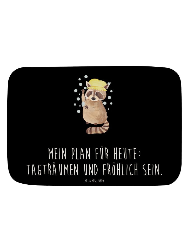 Duschmatte Waschbär mit Spruch in Schwarz