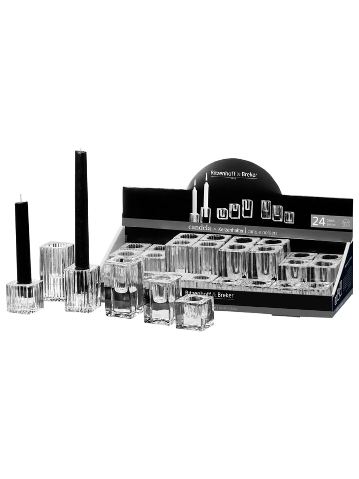 24-tlg. Kerzenhalter Candela in Transparent 4 / 6 / 8 cm