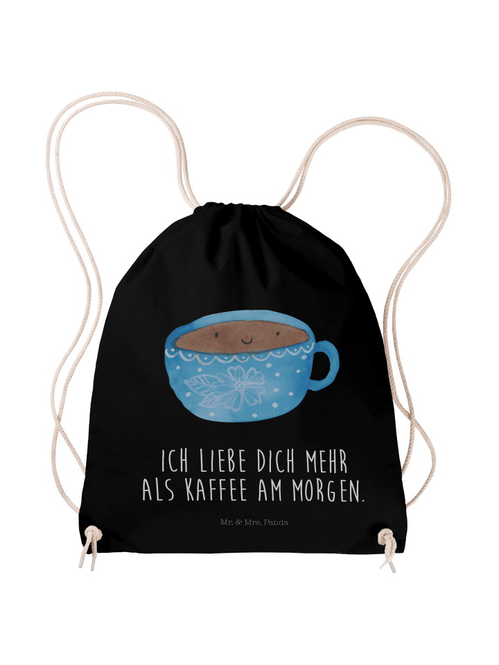 Sportbeutel Kaffee Tasse mit Spruch in Schwarz