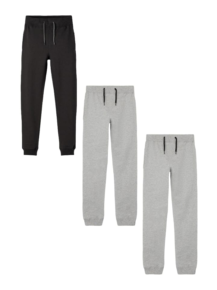 Basic Jogginghose 3-er Stück Set Sweatpants NKMSWEAT in Grau-Schwarz