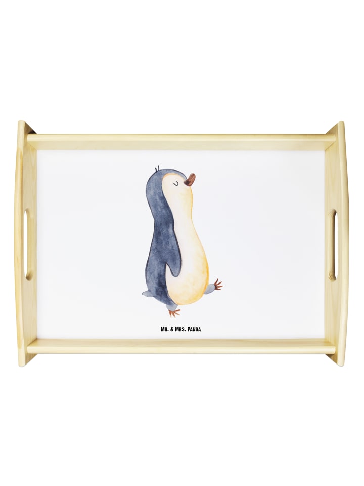 Tablett Holz Pinguin mHerzieren ohne Spruch in Weiß