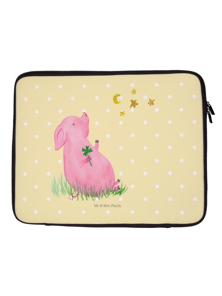 Laptoptasche Schwein Glück ohne Spruch in Gelb Pastell