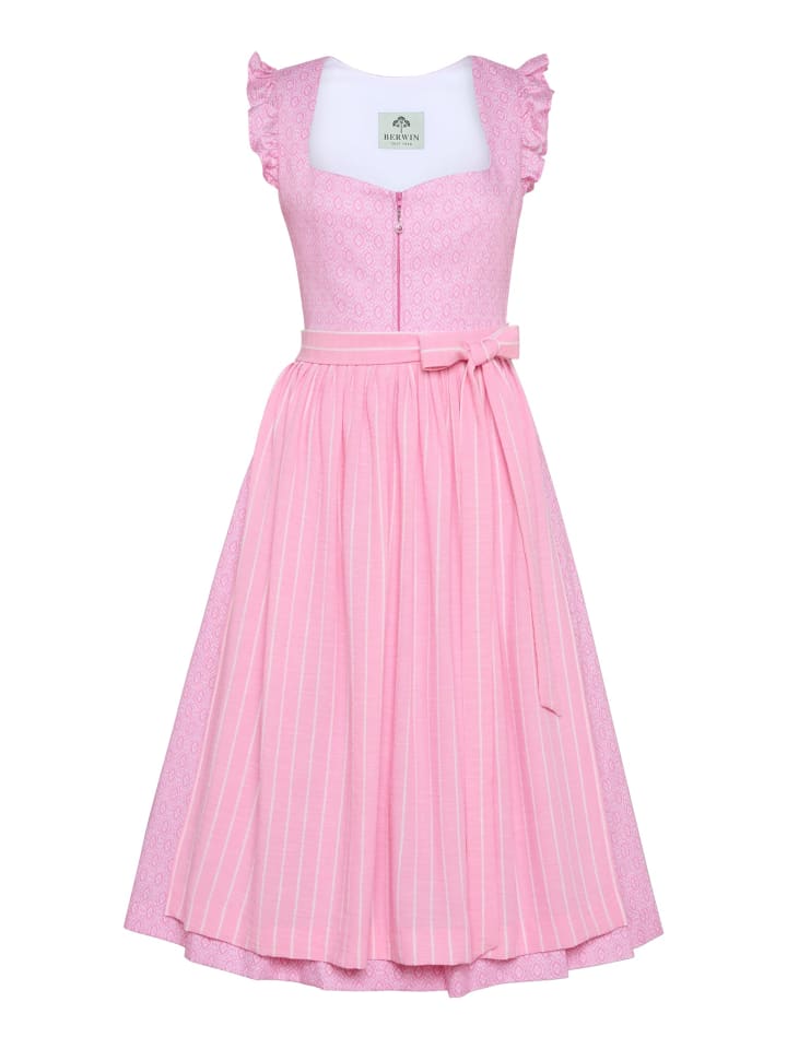 Baumwoll-Dirndl mit Streifen-Schürze & Flügelärmel