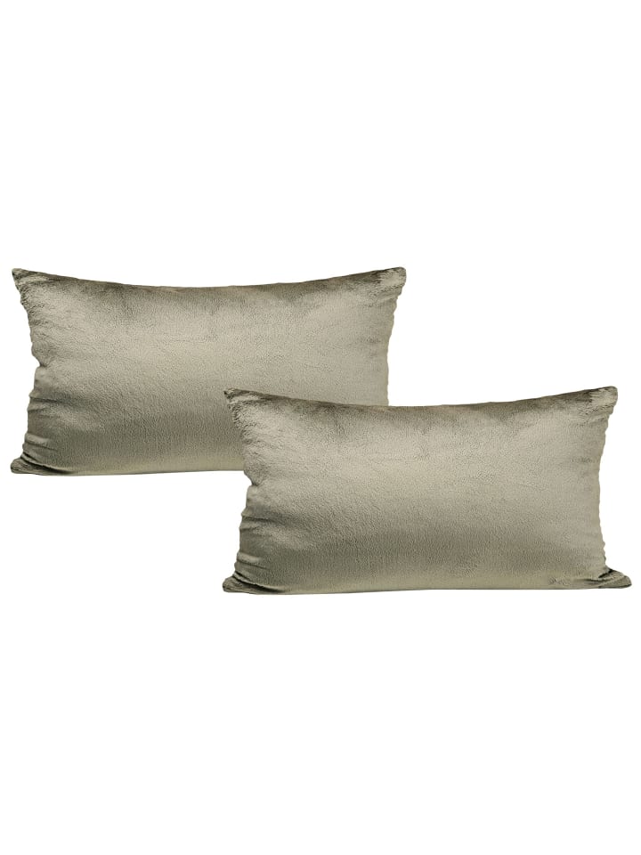 2er Set Teddy Flausch Kissenhülle Kissenbezug in Taupe