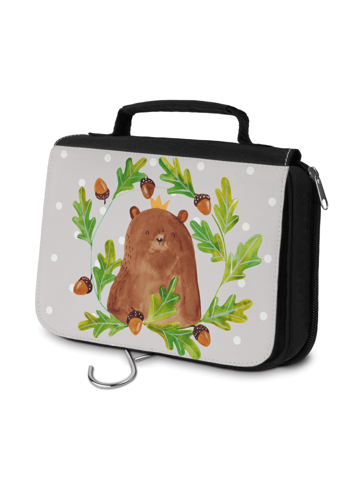 Kosmetiktasche Bär König ohne Spruch in Grau Pastell